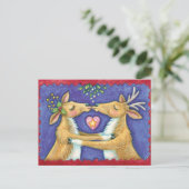 Kus met kerstrenrenrendiertje sla de datum op aankondigingskaart (Staand voorkant)