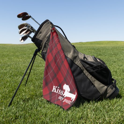 Kus Mijn Putt Cheeky Dachshund Plaid Golf Handdoek (Groen)