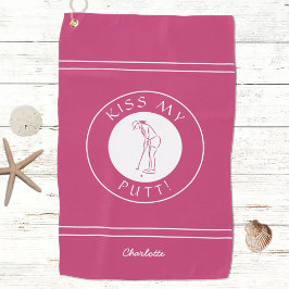 Kus Mijn Putt Grappige Dame Golfer Sport Roze Voor Golfhanddoek