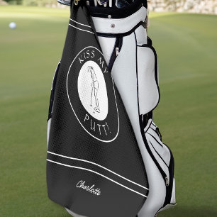 Kus Mijn Putt Grappige Dame Golfer Zwart Golfhanddoek