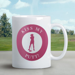 Kus Mijn Putt Grappige Golfer Humor Silhouet Roze Koffiemok