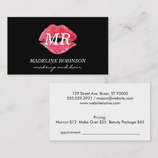 Kus & Monogram Afsprakenkaartje (Voorkant / Achterkant)