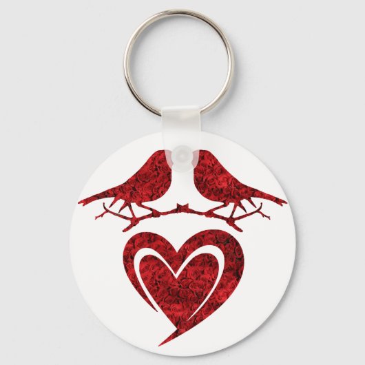 Kus of Birds Sleutelhanger - Hart met rode rozen (Voorkant)