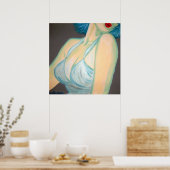 Kus Poster, pin-up, retro grijze blauwe lippen Kim Poster (Keuken)
