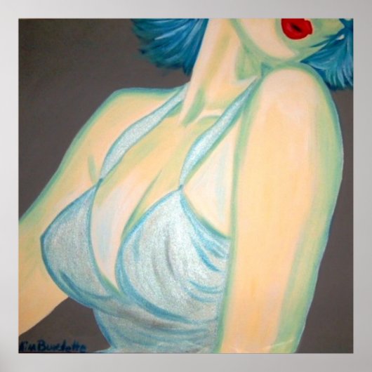 Kus Poster, pin-up, retro grijze blauwe lippen Kim Poster (Voorkant)