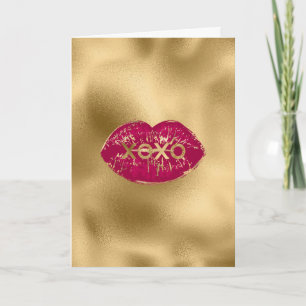 Kus Rode Lippen Gouden Glitters XOXO Kaart