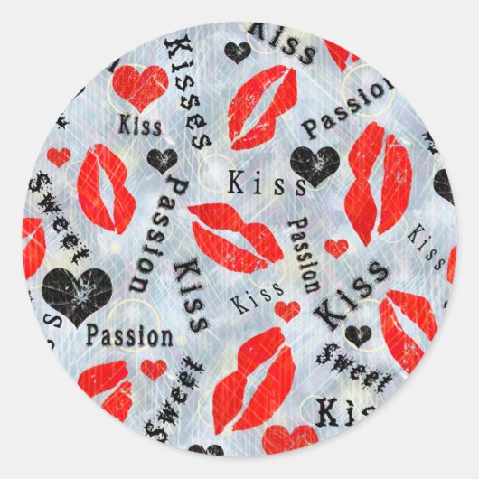 Kus, rode lippen. ronde sticker (Voorkant)