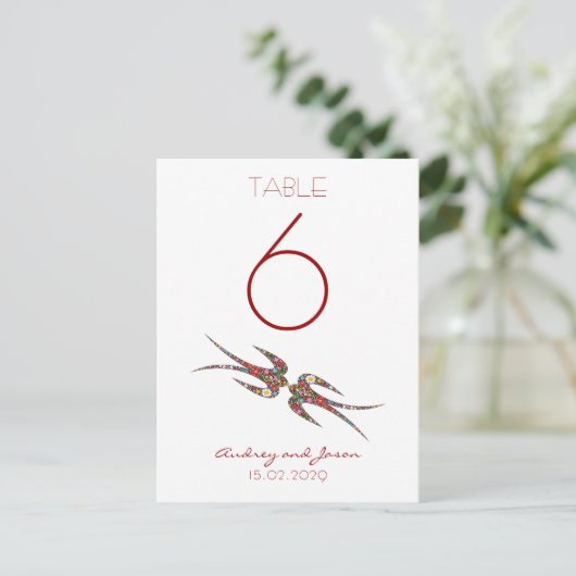 Kus Swallows Spring Flowers Chic Table Number Briefkaart (Staand voorkant)