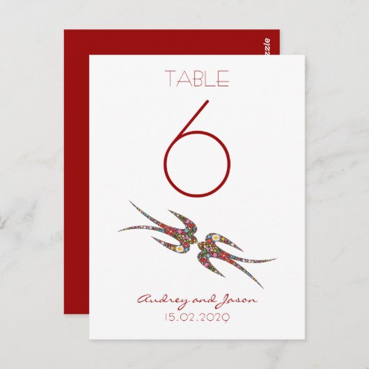 Kus Swallows Spring Flowers Chic Table Number Briefkaart (Voorkant / Achterkant)