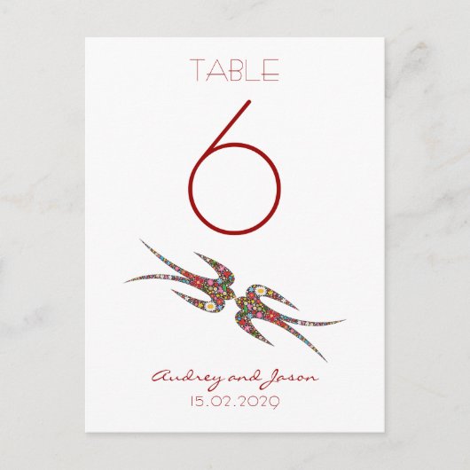 Kus Swallows Spring Flowers Chic Table Number Briefkaart (Voorkant)