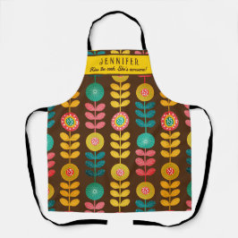 Kus the Cook Retro Floral Pattern Personalized Schort