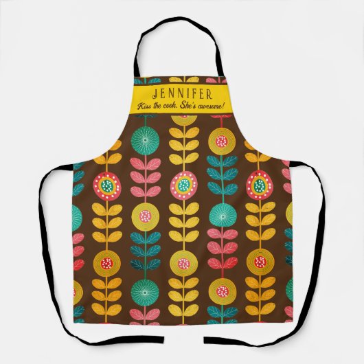 Kus the Cook Retro Floral Pattern Personalized Schort (Voorkant)