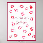 Kus the Miss Game | Papieren Poster<br><div class="desc">Omarm de vreugde van pre-bruiloft feesten met onze 'Kiss The Miss Goodbye' Bachelorette Game Keepsake Poster, een heerlijke aanvulling op elk vrijgezellenfeest of vrijgezellenfeest. Deze leuke en humoristische activiteit nodigt gasten uit om hun stempel te drukken met lippenstiftkusjes, waardoor een gekoesterde aandenken ontstaat voor de aanstaande bruid om te koesteren....</div>