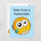 Kus uit een Pufferfish, Cute Yellow Blowfish Briefkaart (Voorkant / Achterkant)