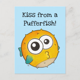 Kus uit een Pufferfish, Cute Yellow Blowfish Briefkaart