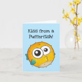 Kus uit een Pufferfish, Cute Yellow Blowfish Kaart (Gele Bloem)