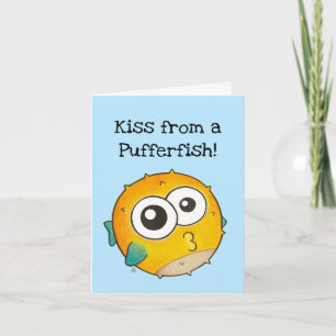 Kus uit een Pufferfish, Cute Yellow Blowfish Kaart