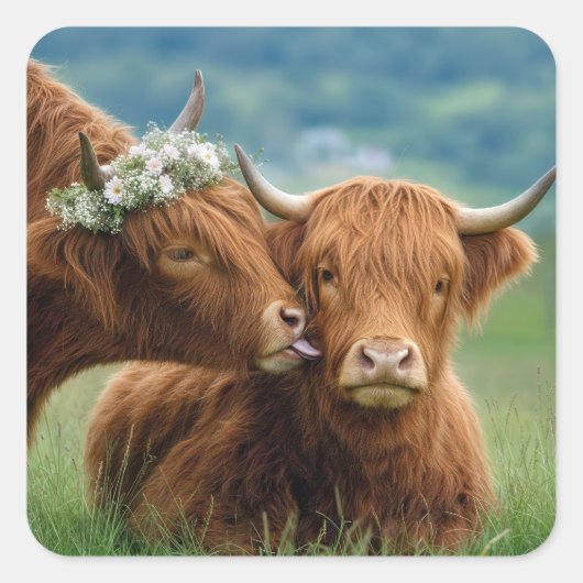 Kus van Highland-koe Vierkante Sticker (Voorkant)