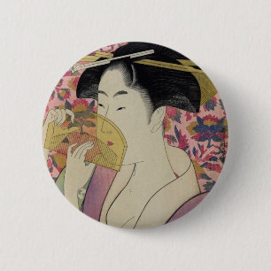 Kushi Comb van Kitagawa Utamaro Ronde Button 5,7 Cm