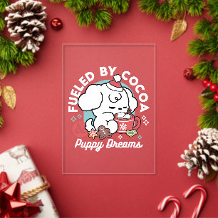 Kusje Hond Dromen – Warme Chocolade en Kerstmis Acryl Uitnodigingen