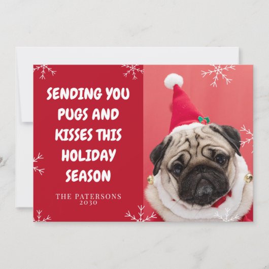 Kusjes en Kusjes Uw Pug Dog Pet Foto Kerstmis Feestdagenkaart (Voorkant)