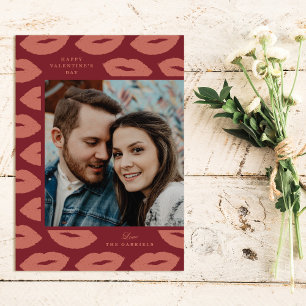 Kusjes Moderne Valentijnsdag Fotokaart - Maroon Bedankkaart