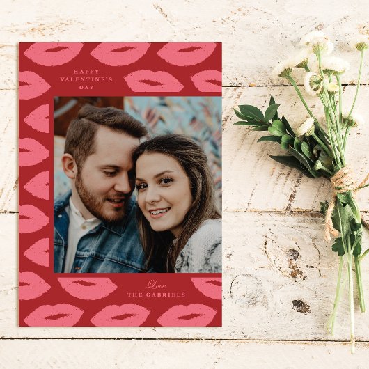 Kusjes Moderne Valentijnsdag Fotokaart - Rood Bedankkaart