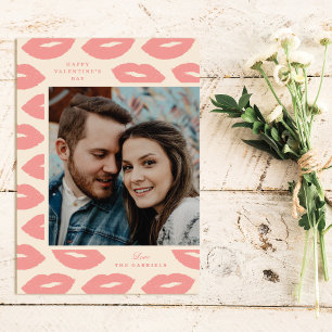 Kusjes Moderne Valentijnsdag Fotokaart - Roze Bedankkaart