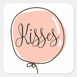 Kusjes. Schattigee roze blush ballon voor Valentij Vierkante Sticker