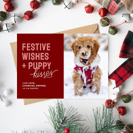 Kusjes van een schattige puppy met Kerstmis Feestdagenkaart