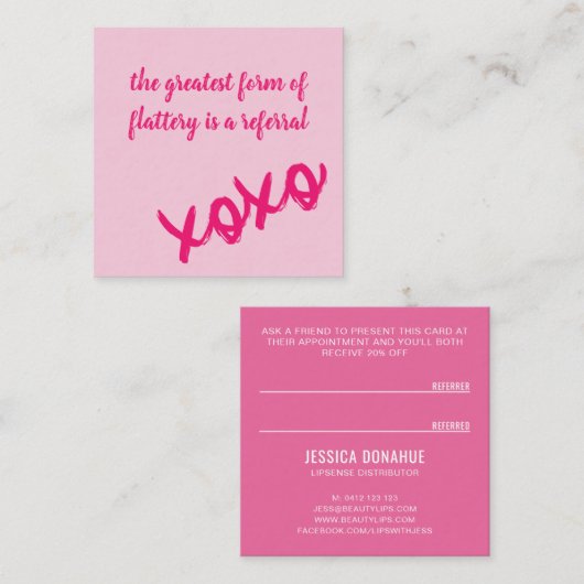 Kusjes XOXO Pink op roze verwijzing Kaart Vierkante Visitekaartje (Voorkant / Achterkant)