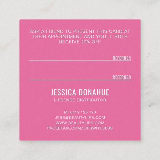 Kusjes XOXO Pink op roze verwijzing Kaart Vierkante Visitekaartje (Achterkant)