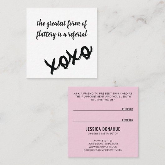 Kusjes XOXO Zwart Wit en Roze Referral Kaart Vierkante Visitekaartje (Voorkant / Achterkant)