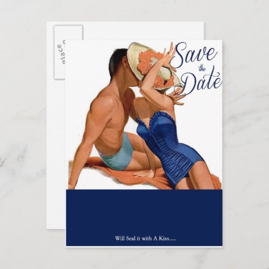  kussen 1950's Save the Date Post Kaart (Voorkant / Achterkant)