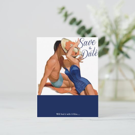  kussen 1950's Save the Date Post Kaart (Staand voorkant)
