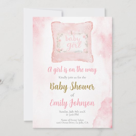 Kussen Baby shower Meisje uitnodiging (Voorkant)