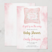 Kussen Baby shower Meisje uitnodiging (Voorkant / Achterkant)