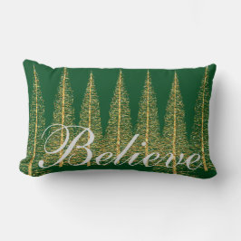 Kussen Believe on Green Christmas Lumbar