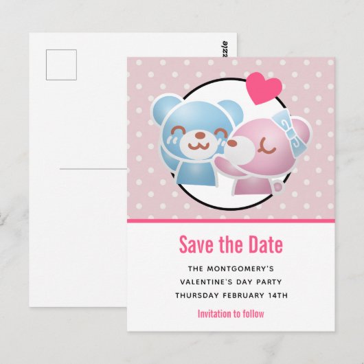 Kussen beren Valentijns Party Save the Date Briefkaart (Voorkant / Achterkant)