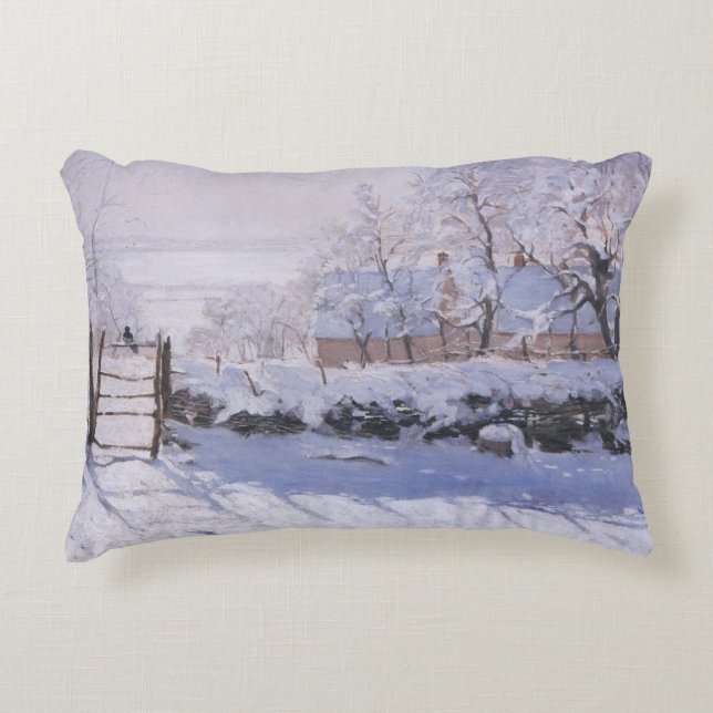 Kussen Claude Monet De ekster Winter Sneeuwvogel (Voorkant)