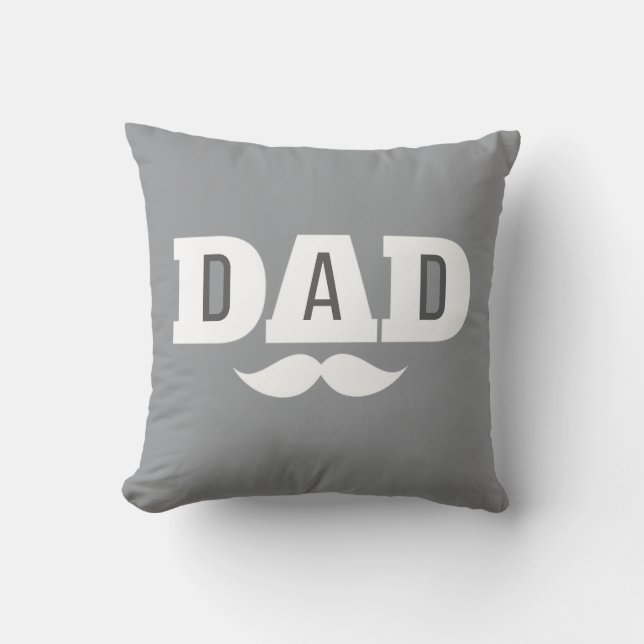 Kussen 'Dad Throw Pillow Mustache Brow Black Grey  (Voorkant)