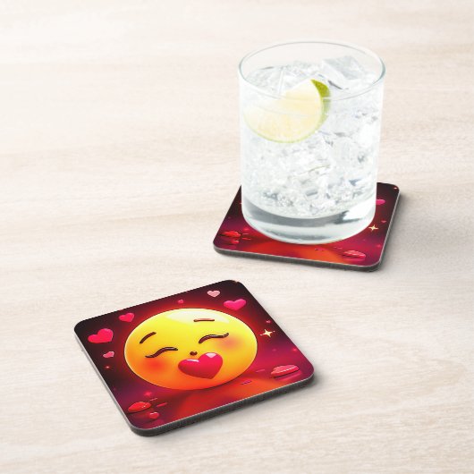 Kussen Emoji blaast harten Bier Onderzetter (Rechterzijde)