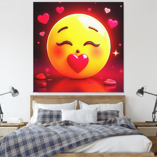 Kussen Emoji blaast harten Canvas Afdruk