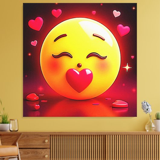 Kussen Emoji blaast harten Canvas Afdruk (Insitu (Woonkamer))