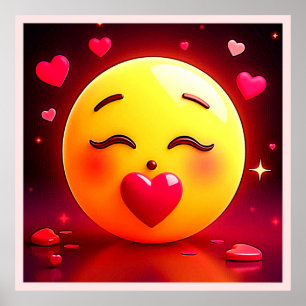 Kussen Emoji blaast harten Poster