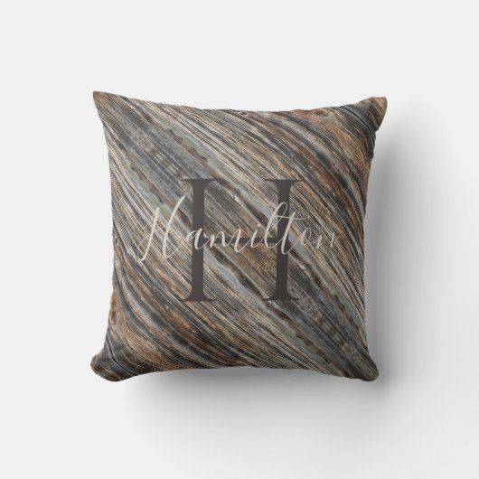 Kussen gepersonaliseerd met een houten ontwerp HAM (Voorkant)