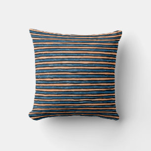 Kussen, Geschilderde Strepen, Blauw en Oranje Kussen