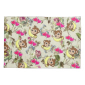 Kussen Hoesje Aap Bananen Roze Harten Bloemen Kussensloop (Achterkant)