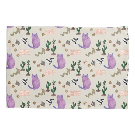 Kussen Hoesje Kat Vis Meow Paws Cactus Kussensloop (Achterkant)