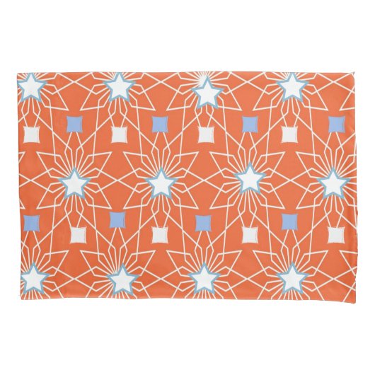 Kussen Hoesje Sinaasappel Blauwe Sterren Kussensloop (Voorkant)